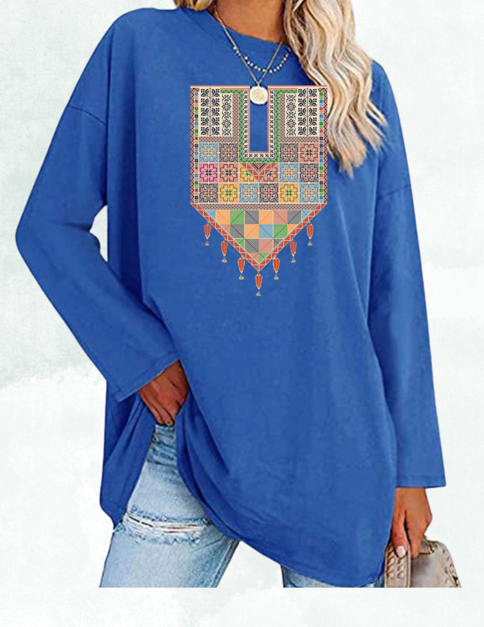 Red Traditional Tatreez Crewneck